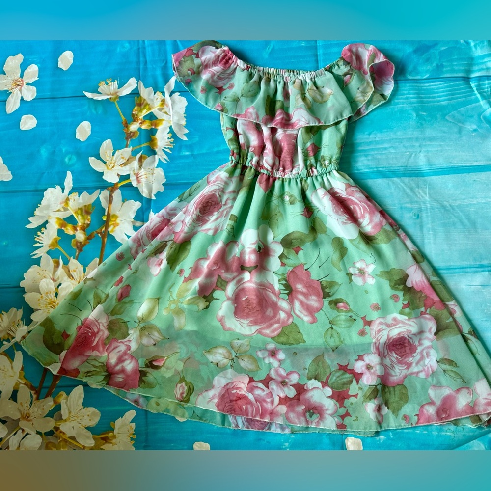 Flowy Enchantingly Soft Green Flower Dress. 18-24M